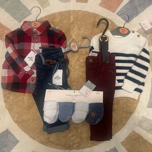 Baby Boy Red Plaid and Navy Striped Baby Ensemble
